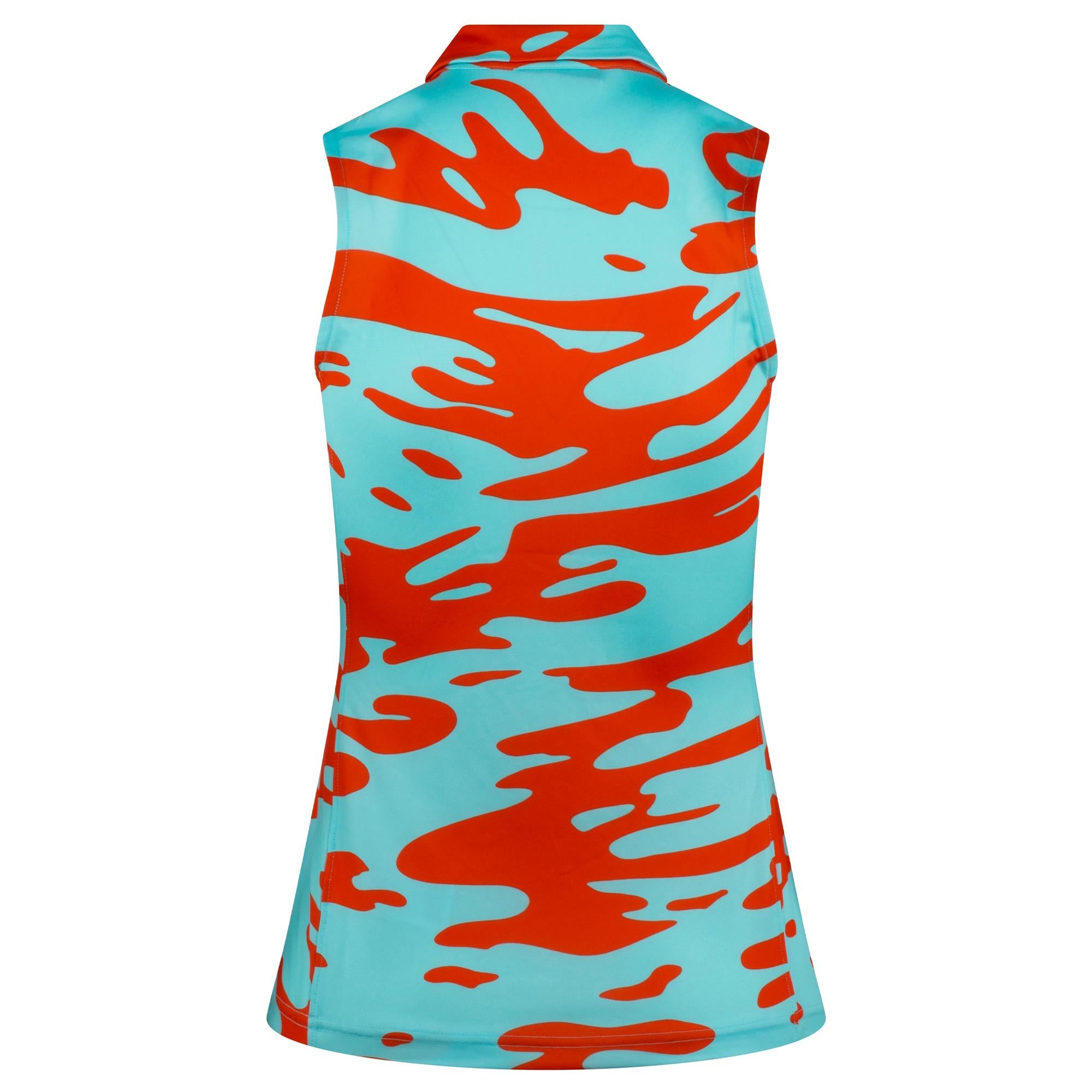 J Lindeberg Dena Print Sleeveless Ladies Golf Polo Shirt Neptune Atomizer